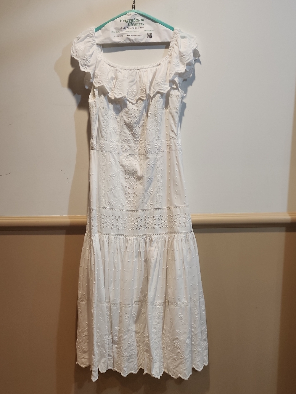 Lauren Ralph Lauren White Eyelet Maxi Dress with Ruffle Neck